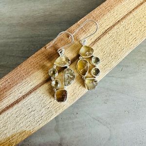 Genuine Citrine Crystal Gemstone Drop Earrings Sterling Silver .925